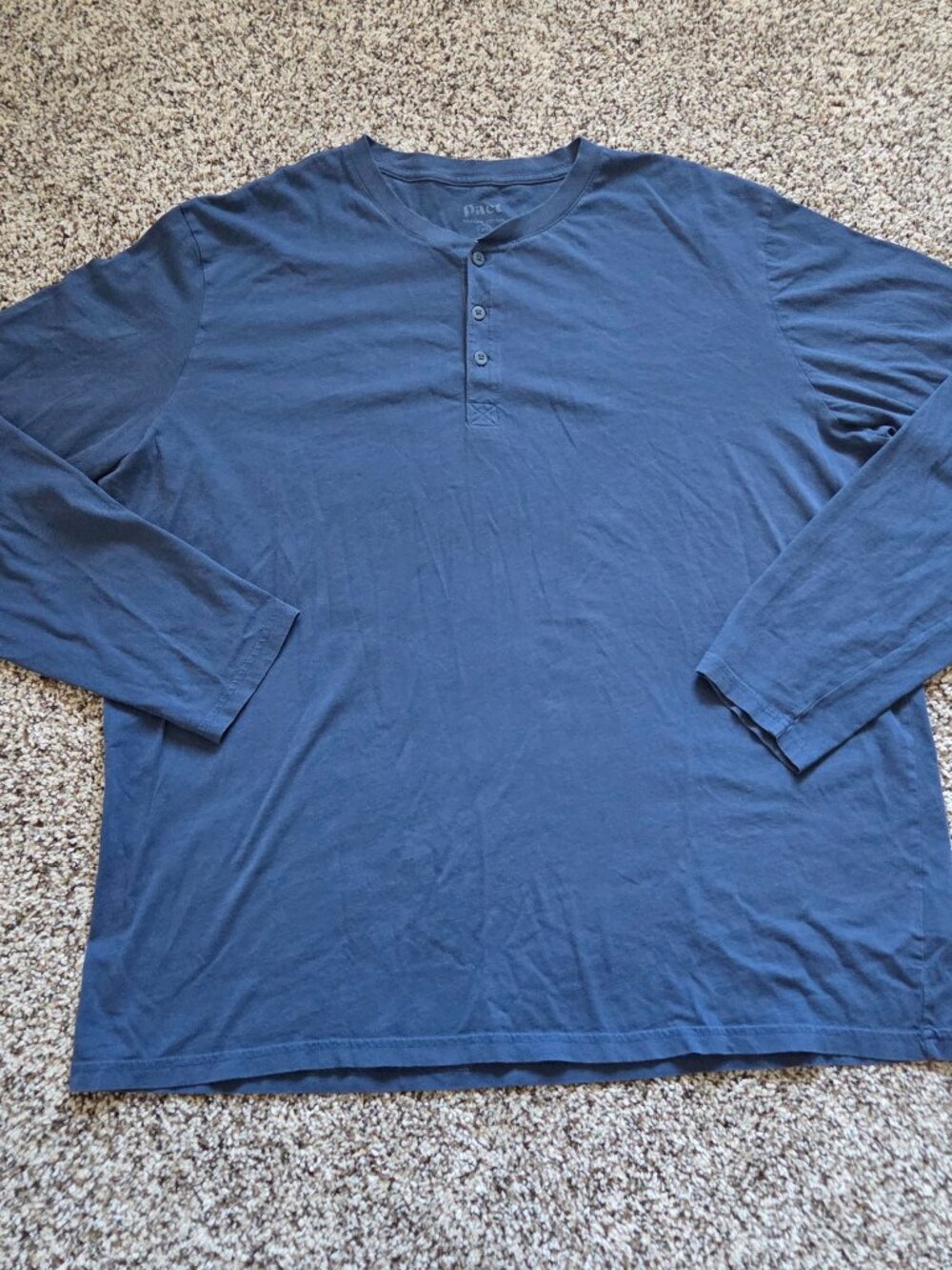 Pact Organic Cotton Henley Long Sleeve Shirt Size XL Blue USA Made Sustainable